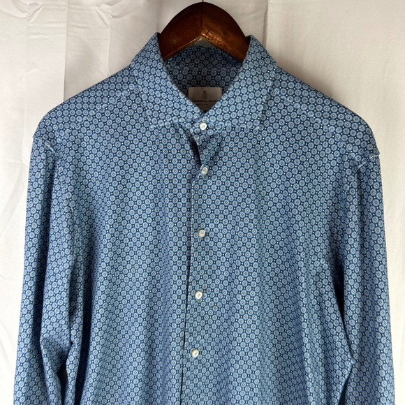 Emanuel Berg Mens Modern Fit Blue Geometric Jersey Button Down Shirt Size L 16.5 - Picture 2 of 11